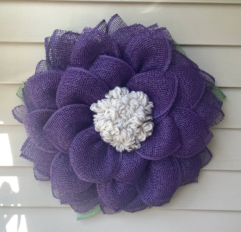 Purple Mesh Flower Wreath for Front Door, Spring Wreath