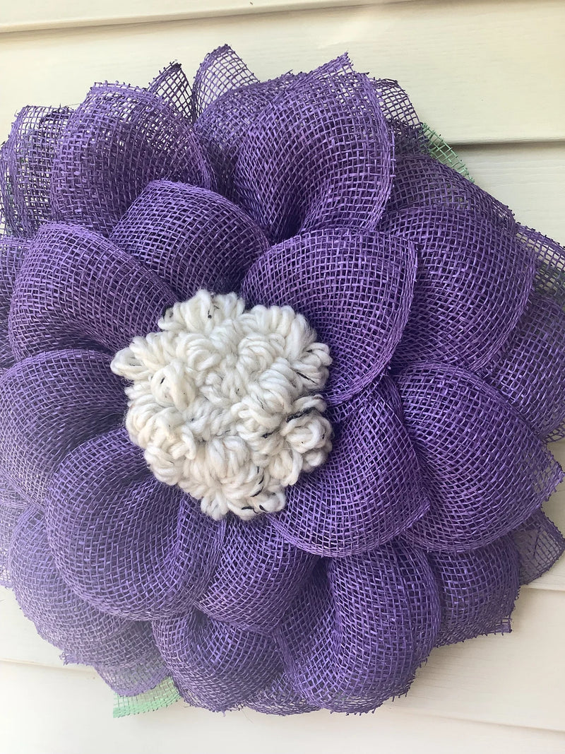 Purple Mesh Flower Wreath for Front Door, Spring Wreath