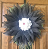 Black White Mesh Flower Wreath for Front Door with Ladybug