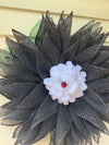 Black White Mesh Flower Wreath for Front Door with Ladybug