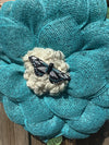 Turquoise Blue Mesh Flower Wreath for Front Door with Butterfly