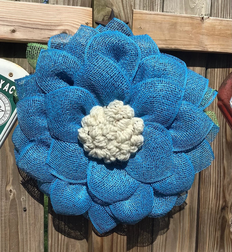 Blue Mesh Flower Wreath for Front Door