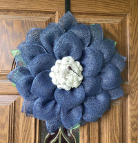 Navy Blue Mesh Flower Wreath for Front Door with Dragonfly