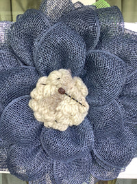 Navy Blue Mesh Flower Wreath for Front Door with Dragonfly