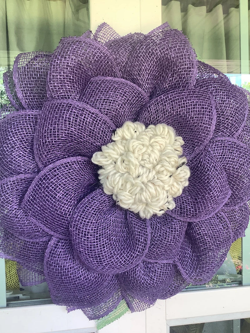 Purple Mesh Flower Wreath for Front Door, Spring Wreath