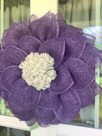 Purple Mesh Flower Wreath for Front Door, Spring Wreath