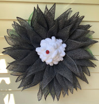 Black White Mesh Flower Wreath for Front Door with Ladybug