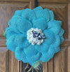 Turquoise Blue Mesh Flower Wreath for Front Door with Butterfly