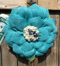 Turquoise Blue Mesh Flower Wreath for Front Door with Butterfly