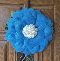 Blue Mesh Flower Wreath for Front Door