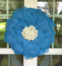 Blue Mesh Flower Wreath for Front Door