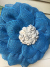 Blue Mesh Flower Wreath for Front Door