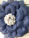 Navy Blue Mesh Flower Wreath for Front Door with Dragonfly