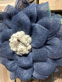 Navy Blue Mesh Flower Wreath for Front Door with Dragonfly