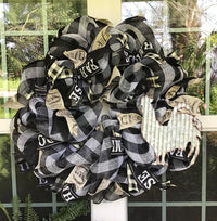 Black and White Plaid Mesh Rooster Wreath