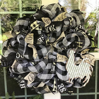 Black and White Plaid Mesh Rooster Wreath