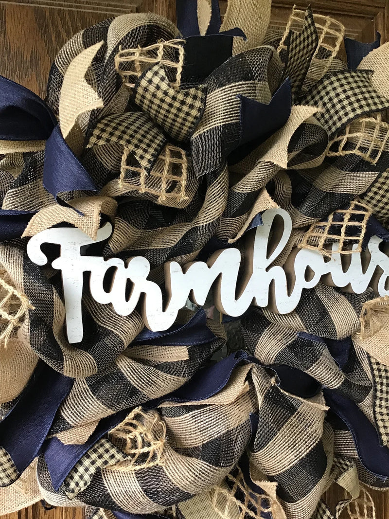 Black and Tan Plaid Mesh Farmhouse Wreath