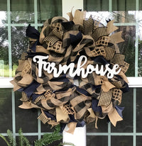 Black and Tan Plaid Mesh Farmhouse Wreath