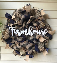 Black and Tan Plaid Mesh Farmhouse Wreath