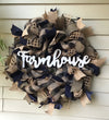 Black and Tan Plaid Mesh Farmhouse Wreath