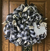 Black and White Plaid Mesh Rooster Wreath