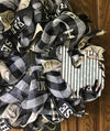 Black and White Plaid Mesh Rooster Wreath