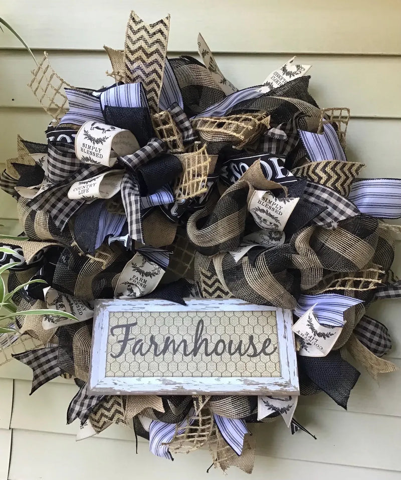 Black & Tan Farmhouse Mesh Wreath