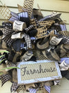 Black & Tan Farmhouse Mesh Wreath