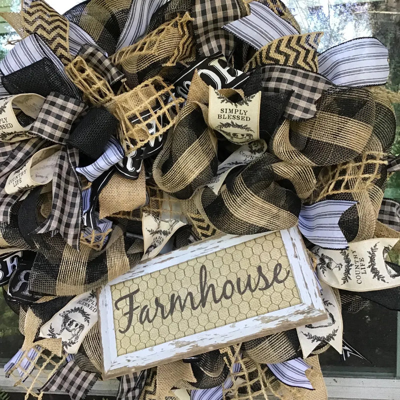 Black & Tan Farmhouse Mesh Wreath