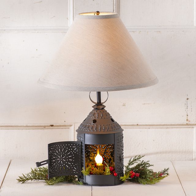 Paul Revere Lamp in Black with Ivory Linen Shade