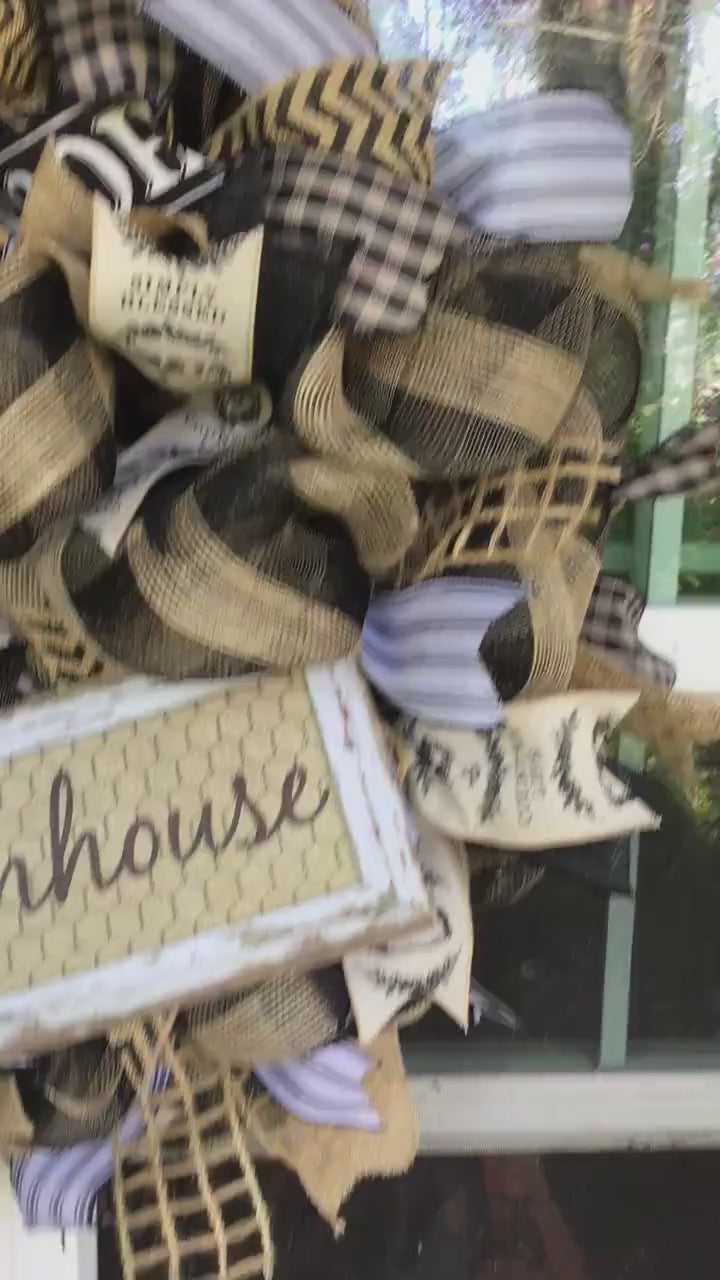 Black & Tan Farmhouse Mesh Wreath