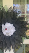 Black White Mesh Flower Wreath for Front Door with Ladybug