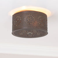 2-Light Flush Mount Round Ceiling Light with Chisel in Kettle Black Tin