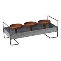 Rustic 3-Pillar Candle Holder Metal Tray
