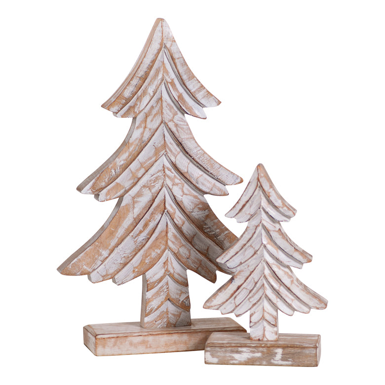 Rustic Carved Wooden Christmas Tree Set