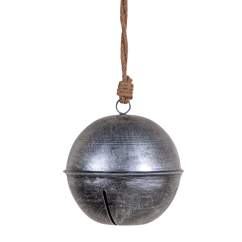 Rustic Hanging 6-Inch Dia Jingle Bell in Antique Silver