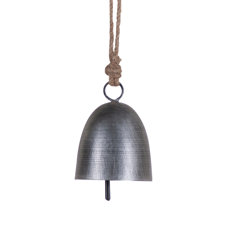 Rustic Hanging Metal Cow Bell in Antique Silver