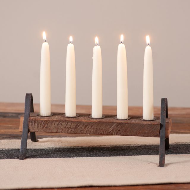 Vintage Wood Block Five Candle Holder with Iron Legs