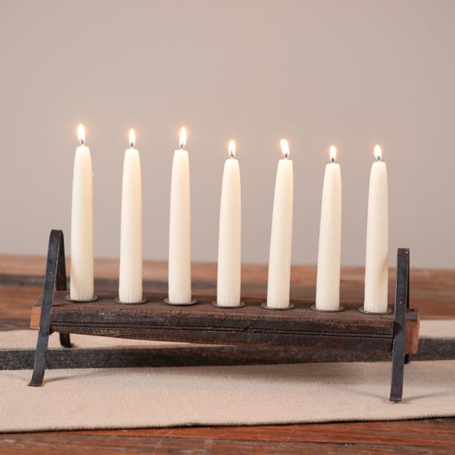 Vintage Wood Block Seven Candle Holder with Iron Legs