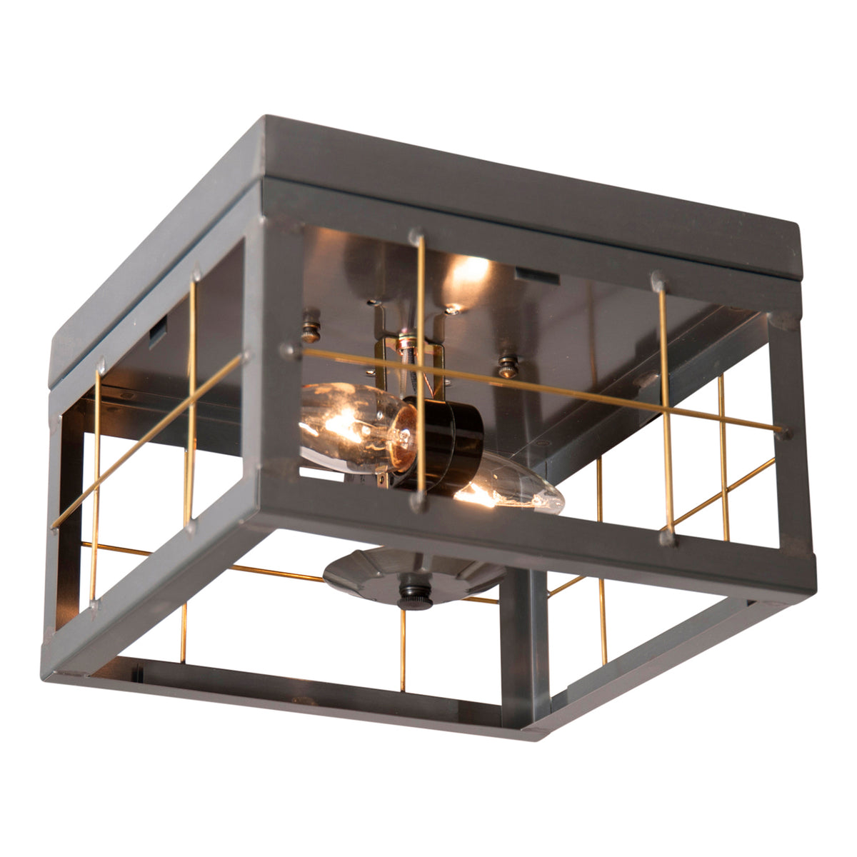 Double Ceiling Light with Brass Bars in Country Tin