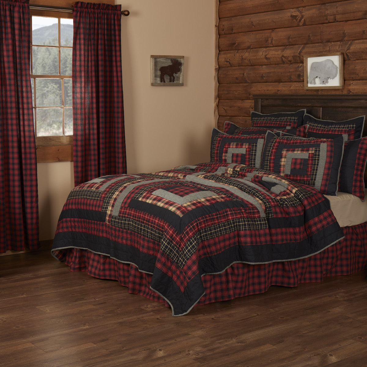 Cumberland Quilted Collection - rustic patchwork in red, black and charcoal.