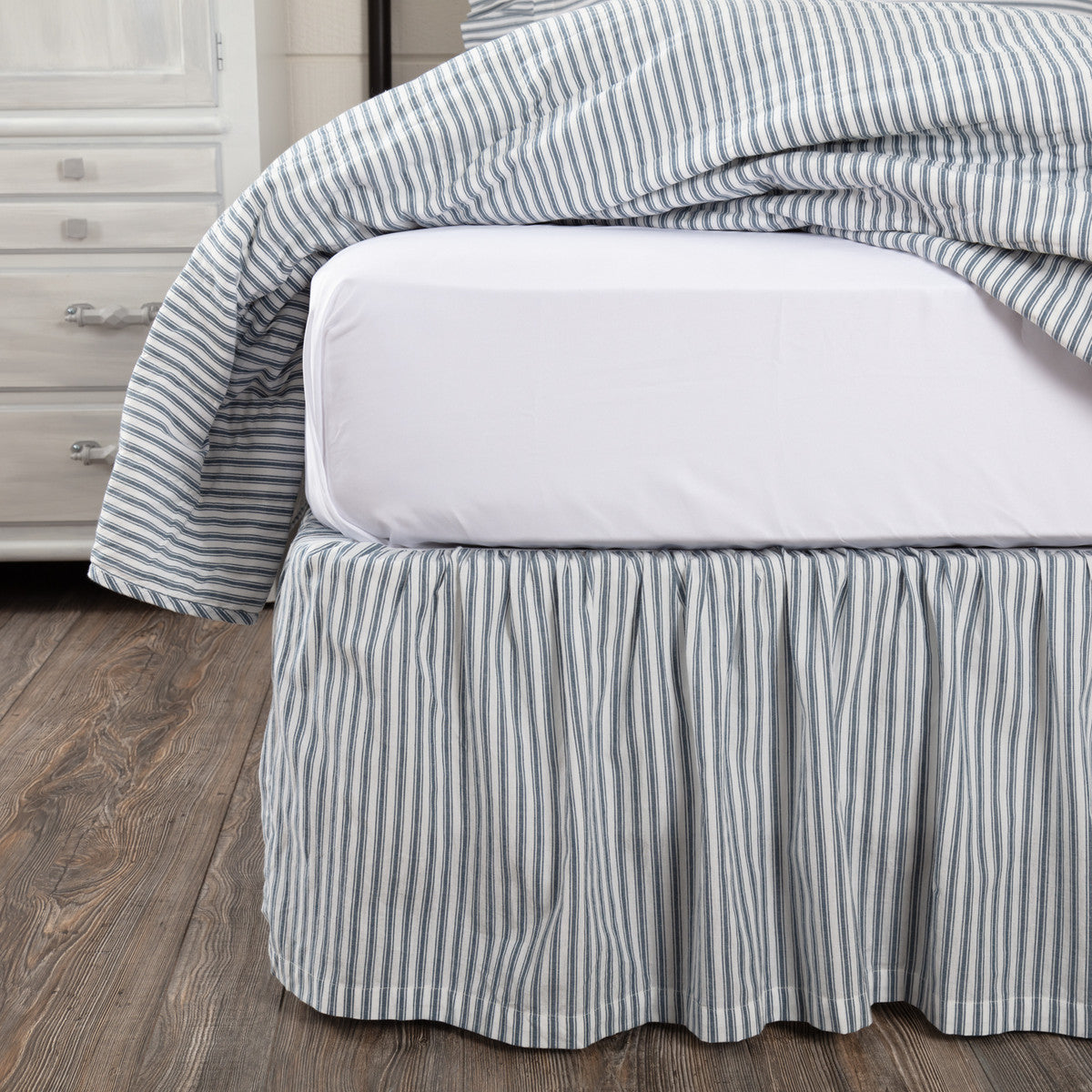 Sawyer Mill Blue Ticking Stripe Queen Bed Skirt 60x80x16