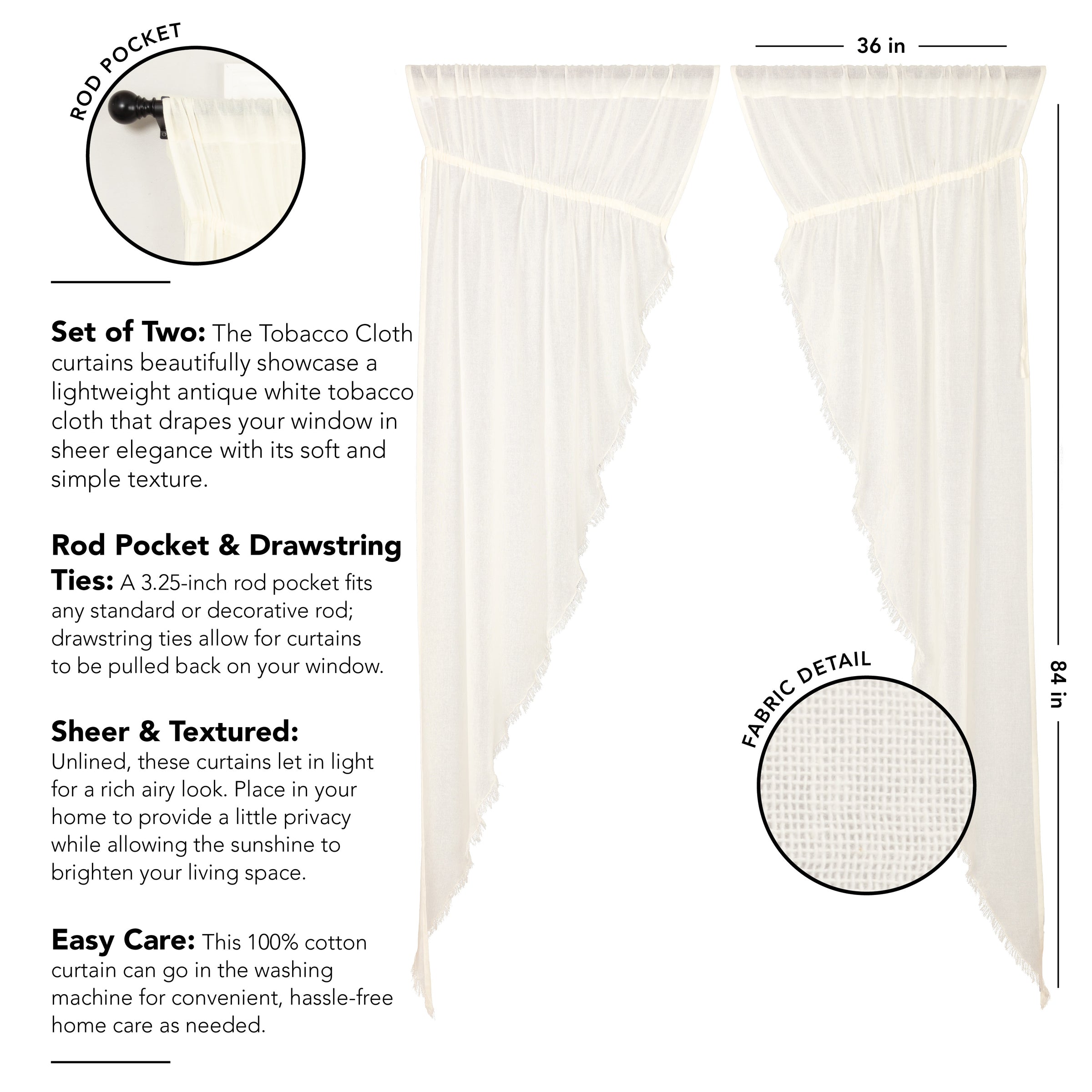 tobacco cloth prairie curtains VHC Brands Khaki 4 PC Curtain Set (2 Swag 36x18 and 2 Tier 36x36) the prairie curtain pair is 72W Set of 2 Tobacco Cloth