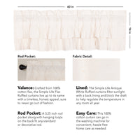 Simple Life Flax Antique White Ruffled Valance 16x60