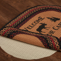 Cumberland Stenciled Moose Jute Rug Oval Welcome to the Cabin 20x30