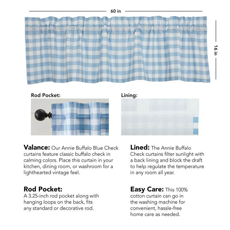 Annie Buffalo Blue Check Valance 16x60