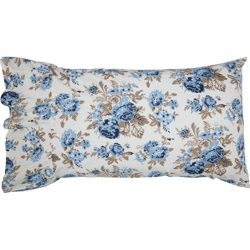 Annie Blue Floral Ruffled Standard Pillow Case Set of 2 21x26+8