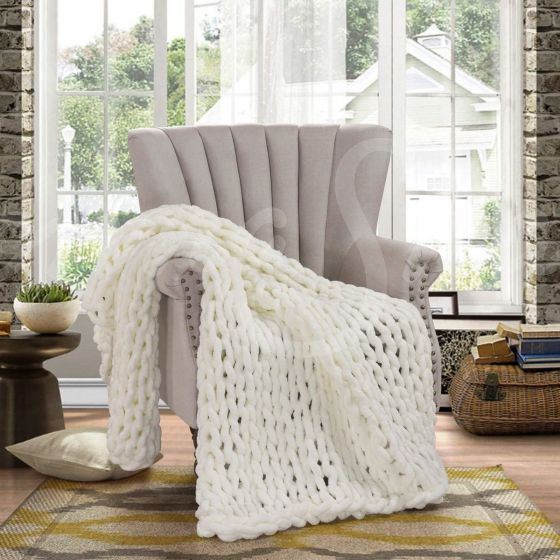Chenille Chunky Knit Throw Ivory