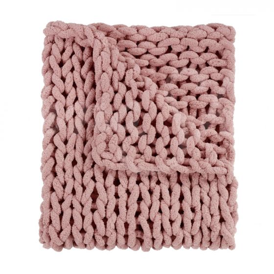 Chenille Chunky Knit Throw ~ Blush