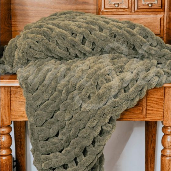 Chenille Chunky Knit Throw ~ Olive